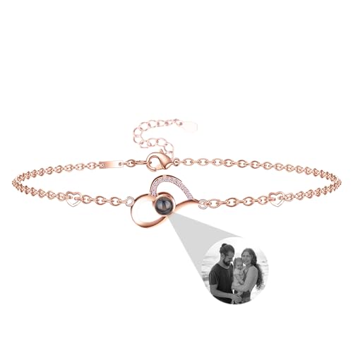 CSstone Foto Armband für Frauen Personalisierte Herz Armband mit Bild Benutzerdefinierte Foto Armband Projektion, Ich liebe Sie Kreis Charm Memory Armband Schmuck Geschenk für Frauen Freundin von CSstone