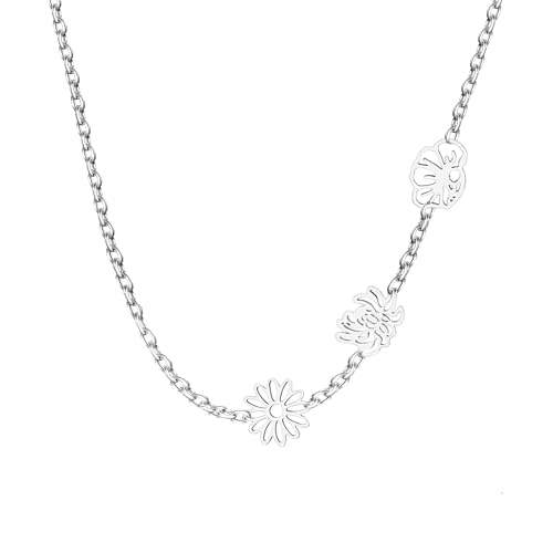 Kundenspezifische Geburt Blume Anhänger Halskette 925 Sterling Silber Oma Garten Halskette mit Enkelkinder Geburt Blumen Muttertag Geburtstag Charm Schmuck Geschenk für Mama/Oma Von Tochter Sohn von CSstone