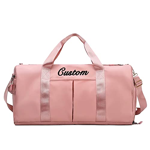 Personalisierte Duffel Tasche, gestickte Name/Muster Sport Gym Tasche, Reisetasche mit Schuhe Fach, benutzerdefinierte Geschenk für Männer, Frauen, Bräutigam, Brautjungfer (Rosa/Blau/Schwarz/Rot) von CSstone