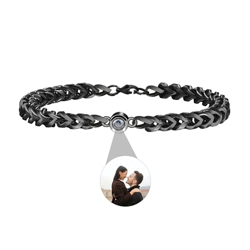 Personalisierte Foto Armband, benutzerdefinierte Projektion Armband mit Bild in Stein, versteckte Foto Armband, Gedächtnis Foto Schmuck Geschenk für Frauen Männer Paare (Silber/Rose/Gold/Schwarz) von CSstone