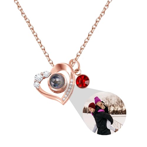 Personalisierte Foto Halskette Projektion Halskette mit Bild innen Benutzerdefinierte Foto Anhänger Kette mit Geburtsstein Geburtstag Jubiläum Weihnachten Schmuck Geschenke für Mutter Frau Freundin von CSstone
