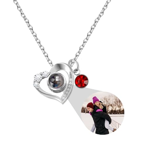 Personalisierte Foto Halskette Projektion Halskette mit Bild innen Benutzerdefinierte Foto Anhänger Kette mit Geburtsstein Geburtstag Jubiläum Weihnachten Schmuck Geschenke für Mutter Frau Freundin von CSstone