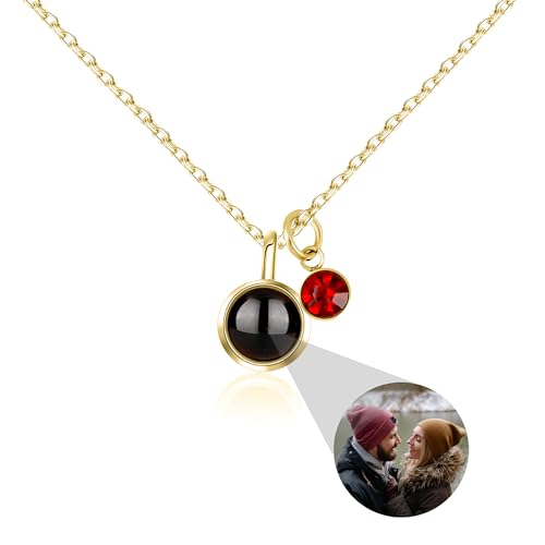 Personalisierte Foto Halskette Projektion Halskette mit Bild innen Benutzerdefinierte Foto Anhänger Kette mit Geburtsstein Geburtstag Jubiläum Weihnachten Schmuck Geschenke für Mutter Frau Freundin von CSstone
