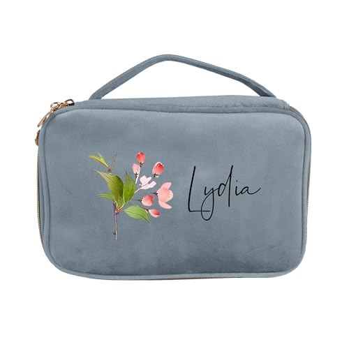 Personalisierte Geburt Blume Make-up Tasche, Custom Name Kosmetik Taschen für Frauen Reise Make-up Taschen Samt Make-up Tasche Schmuck Organizer Große Kapazität Geschenke für Geburtstag Weihnachten von CSstone