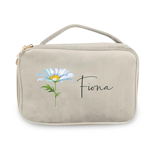 Personalisierte Geburt Blume Make-up Tasche, Custom Name Kosmetik Taschen für Frauen Reise Make-up Taschen Samt Make-up Tasche Schmuck Organizer Große Kapazität Geschenke für Geburtstag Weihnachten von CSstone