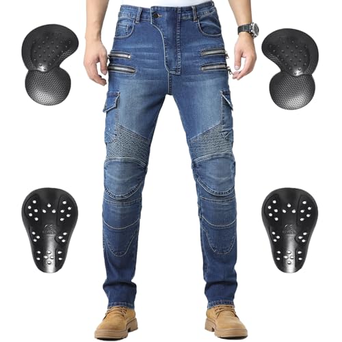 CTBQiTom Herren Motorrad Hosen Motorrad Jeans Gepanzerte Biker Hosen mit Abnehmbarer CE Rüstung,Blue 30W/30L von CTBQiTom