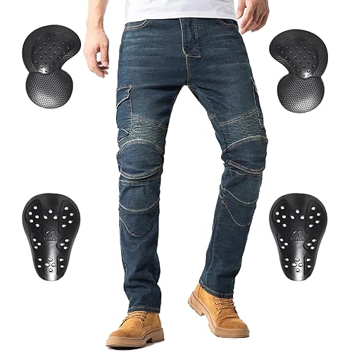 CTBQiTom Morradhose Herren Motorrad Hosen Motorrad Jeans Motorradhose Jeans Gepanzert mit CE Rüstung,Blau,XL=36W/31L von CTBQiTom