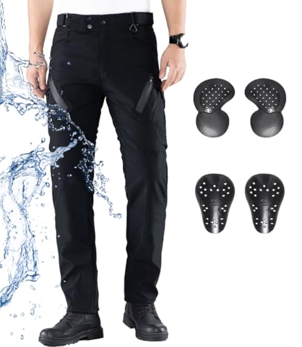 CTBQiTom Motorradhose Herren and Damen Mit Protektoren,Wasserdicht und Atmungsaktiv Motorrad Biker Hosen Mit CE abnehmbaren Schutz,Schwarz,XXL von CTBQiTom