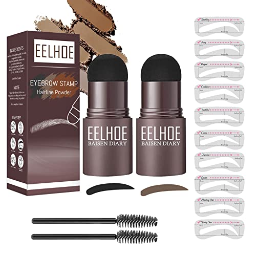 CTDMJ 2Stücke Augenbrauen Stempel Schablone, Eyebrow Powder Stamp, mit 10 Schablonen & 2A ugenbrauen Färben Bürstchen, Wiederverwendbares Augenbrauen Tattoo Puder Set Wasserfest (Schwarz+Dunkelbraun) von CTDMJ