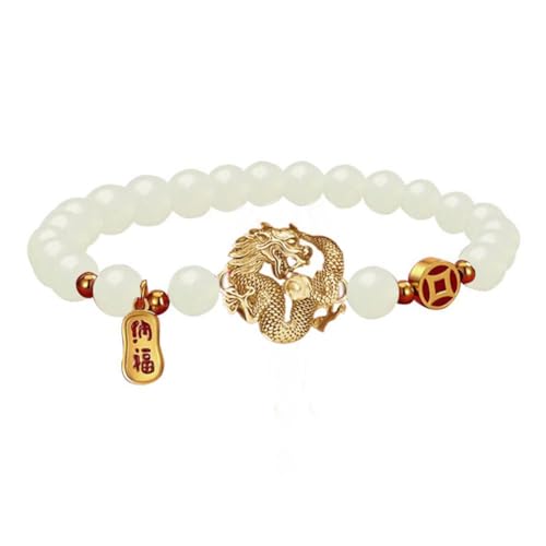 CTDWNT 2024 Neujahr des Drachen Perlen Charm Armbänder, chinesische Sternzeichen Feng Shui Glück Amulett Stretch Armbänder Neujahr Geschenke für Frauen Unisex Schmuck von CTDWNT