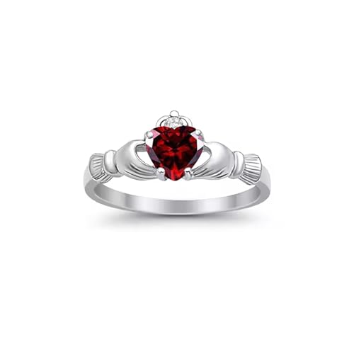 CTIEIP 10K 14K 18K 20K Gold 0.11ct echter Diamant Claddagh Edelstein Ringe 1 Karat Herzform Irischer Claddagh Geburtsstein Ring Claddagh Verlobungsring für Frauen Frau Freundin, Granatdiamant, Granat von CTIEIP