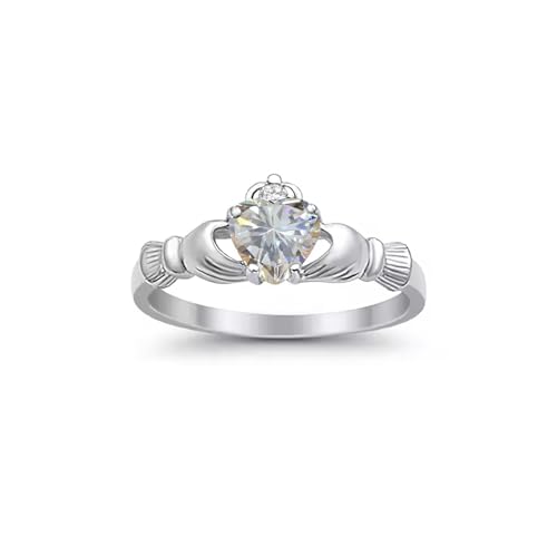 CTIEIP 10K 14K 18K 20K Gold 0.11ct echter Diamant Claddagh Edelstein Ringe 1 Karat Herzform Irischer Claddagh Geburtsstein Ring Claddagh Verlobungsring für Frauen Frau Freundin, Moissanit-Diamanten, von CTIEIP
