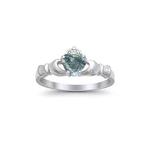 CTIEIP 10K 14K 18K 20K Gold 0.11ct echter Diamant Claddagh Edelstein Ringe 1 Karat Herzform Irischer Claddagh Geburtsstein Ring Claddagh Verlobungsring für Frauen Frau Freundin, Moosachat-Diamant, von CTIEIP