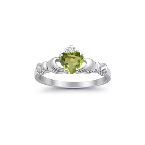 CTIEIP 10K 14K 18K 20K Gold 0.11ct echter Diamant Claddagh Edelstein Ringe 1 Karat Herzform Irischer Claddagh Geburtsstein Ring Claddagh Verlobungsring für Frauen Frau Freundin, Peridot Diamant, von CTIEIP