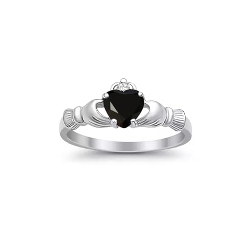 CTIEIP 10K 14K 18K 20K Gold 0.11ct echter Diamant Claddagh Edelstein Ringe 1 Karat Herzform Irischer Claddagh Geburtsstein Ring Claddagh Verlobungsring für Frauen Frau Freundin, Schwarzer von CTIEIP