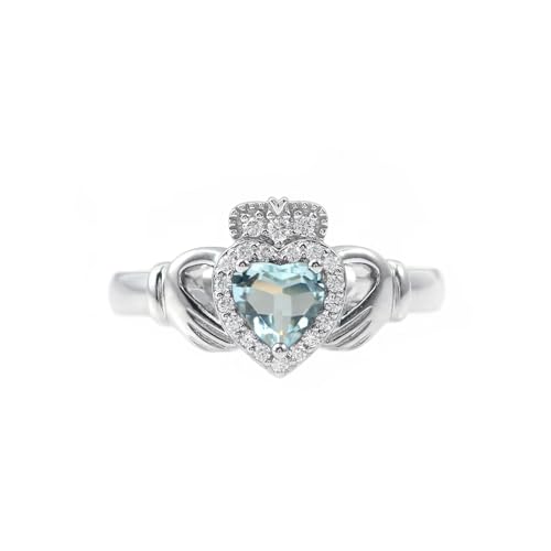 CTIEIP 10K 14K 18K 20K Gold 0.2ct echter Diamant Claddagh Edelstein Ringe Herzform Irischer Claddagh Geburtsstein Ring Claddagh Verlobungsring Versprechen Ring für Frauen Frau Freundin, Künstlicher von CTIEIP