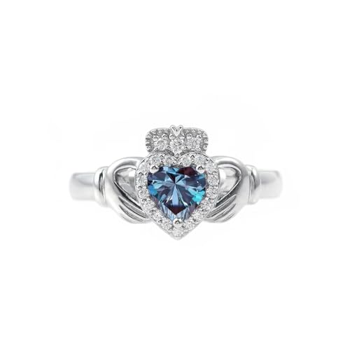 CTIEIP 10K 14K 18K 20K Gold 0.2ct echter Diamant Claddagh Edelstein Ringe Herzform Irischer Claddagh Geburtsstein Ring Claddagh Verlobungsring Versprechen Ring für Frauen Frau Freundin, Künstlicher von CTIEIP