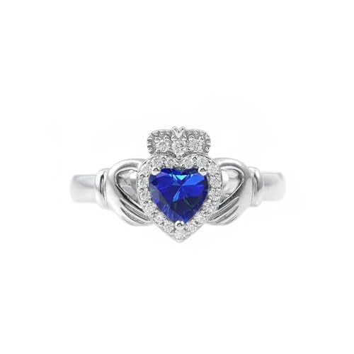 CTIEIP 10K 14K 18K 20K Gold 0.2ct echter Diamant Claddagh Edelstein Ringe Herzform Irischer Claddagh Geburtsstein Ring Claddagh Verlobungsring Versprechen Ring für Frauen Frau Freundin, Künstlicher von CTIEIP