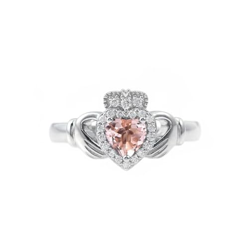 CTIEIP 10K 14K 18K 20K Gold 0.2ct echter Diamant Claddagh Edelstein Ringe Herzform Irischer Claddagh Geburtsstein Ring Claddagh Verlobungsring Versprechen Ring für Frauen Frau Freundin, Künstlicher von CTIEIP