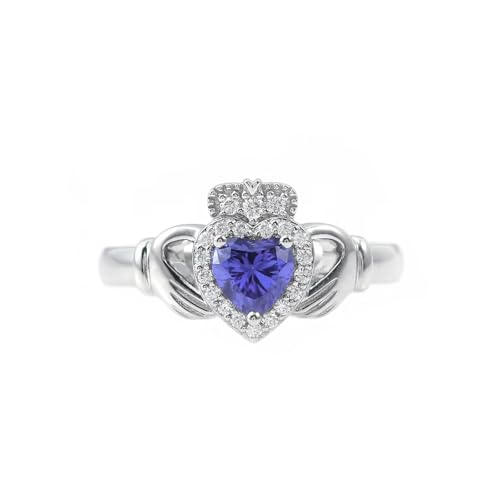CTIEIP 10K 14K 18K 20K Gold 0.2ct echter Diamant Claddagh Edelstein Ringe Herzform Irischer Claddagh Geburtsstein Ring Claddagh Verlobungsring Versprechen Ring für Frauen Frau Freundin, Künstlicher von CTIEIP