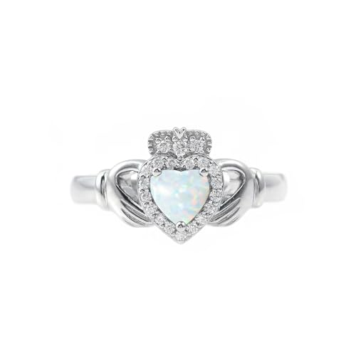 CTIEIP 10K 14K 18K 20K Gold 0.2ct echter Diamant Claddagh Edelstein Ringe Herzform Irischer Claddagh Geburtsstein Ring Claddagh Verlobungsring Versprechen Ring für Frauen Frau Freundin, Opal-Diamant, CTIEIP 10K 14K 18K 20K Gold 0.2ct echter Diamant Claddagh Edelstein Ringe Herzform Irischer Claddagh Geburtsstein Ring Claddagh Verlobungsring Versprechen Ring für Frauen Frau Freundin, Opal-Diamant, von CTIEIP
