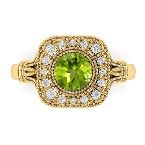 CTIEIP 10K 14K 18K Echtgold 0,15ct echter Diamant 1 Karat Edelstein Verlobungsring Vintage Runder Edelstein Hochzeit Versprechen Ring für Frauen (I2-I3 Klarheit), Peridot Diamant, Peridot von CTIEIP