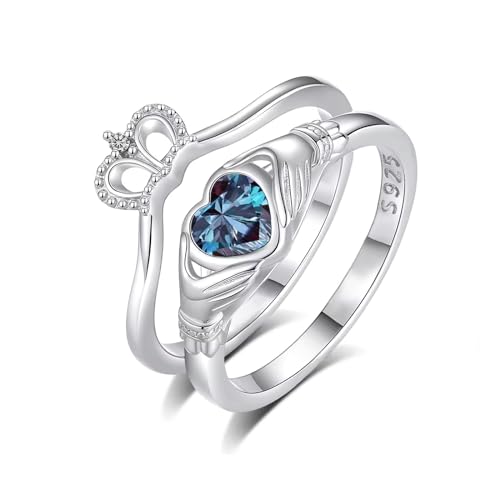 CTIEIP Claddagh-Verlobungsringe-Set aus 10 Karat 14 Karat 18 Karat Gold 0,03 Karat natürlicher Diamant in Herzform Edelstein Claddagh-Ring-Set Irischer Claddagh-Geburtsstein-Ring für Frauen, Aus von CTIEIP