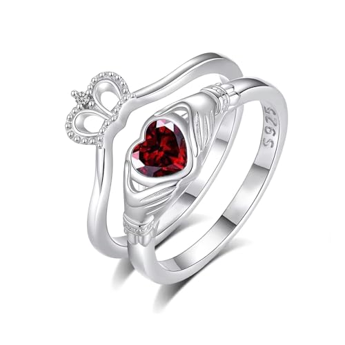 CTIEIP Claddagh-Verlobungsringe-Set aus 10 Karat 14 Karat 18 Karat Gold 0,03 Karat natürlicher Diamant in Herzform Edelstein Claddagh-Ring-Set Irischer Claddagh-Geburtsstein-Ring für Frauen, von CTIEIP
