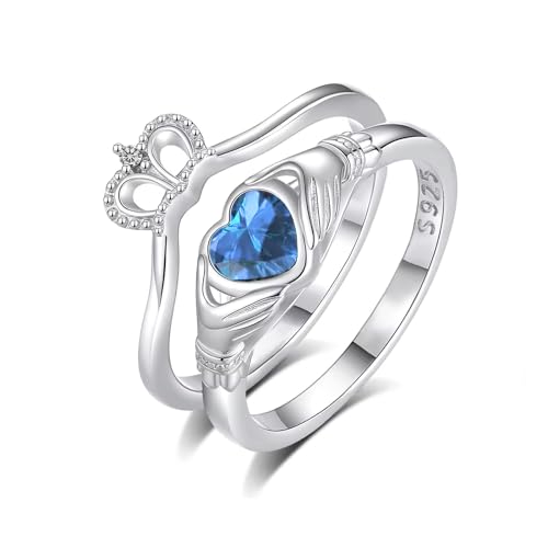 CTIEIP Claddagh-Verlobungsringe-Set aus 10 Karat 14 Karat 18 Karat Gold 0,03 Karat natürlicher Diamant in Herzform Edelstein Claddagh-Ring-Set Irischer Claddagh-Geburtsstein-Ring für Frauen, von CTIEIP