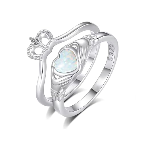 CTIEIP Claddagh-Verlobungsringe-Set aus 10 Karat 14 Karat 18 Karat Gold 0,03 Karat natürlicher Diamant in Herzform Edelstein Claddagh-Ring-Set Irischer Claddagh-Geburtsstein-Ring für Frauen, von CTIEIP