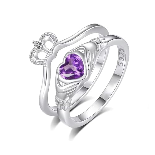 CTIEIP Claddagh-Verlobungsringe-Set aus 10 Karat 14 Karat 18 Karat Gold 0,03 Karat natürlicher Diamant in Herzform Edelstein Claddagh-Ring-Set Irischer Claddagh-Geburtsstein-Ring für Frauen, von CTIEIP