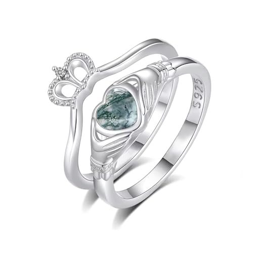 CTIEIP Claddagh-Verlobungsringe-Set aus 10 Karat 14 Karat 18 Karat Gold 0,03 Karat natürlicher Diamant in Herzform Edelstein Claddagh-Ring-Set Irischer Claddagh-Geburtsstein-Ring für Frauen, von CTIEIP