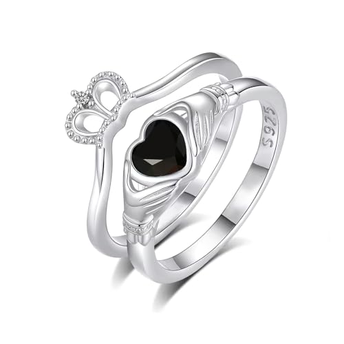 CTIEIP Claddagh-Verlobungsringe-Set aus 10 Karat 14 Karat 18 Karat Gold 0,03 Karat natürlicher Diamant in Herzform Edelstein Claddagh-Ring-Set Irischer Claddagh-Geburtsstein-Ring für Frauen, von CTIEIP