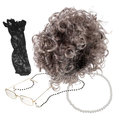 CTIRCHIU Perücke Mit Brille Und Halskette Für Damen Kostüm-accessoires Für Frauen Graue Perücke Für Cosplay-verkleidungen von CTIRCHIU