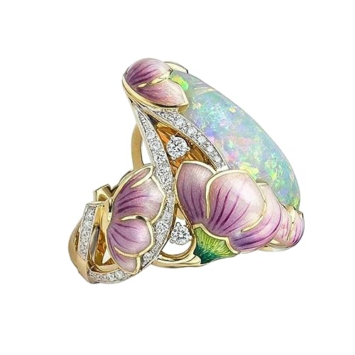 CTIRCHIU Opalstein-gießring Für Damen Floraler Ring Mit Farbigen Zeichen Zarte Optik Und Feine Verarbeitung Schmuckzubehör Für Hochzeit Alltag Und Partys von CTIRCHIU