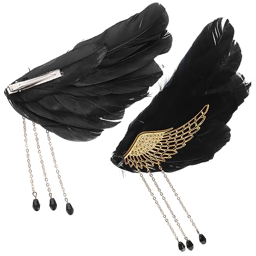 CTIRCHIU 1paar Engel Plume Haarspangen Für Mädchen Schwarze Haarklammern Mit Fransen Elegantes Haarschmuck Hochzeiten Und Partys Wiederverwendbar Und Langlebig Modisches Accessoire Für von CTIRCHIU