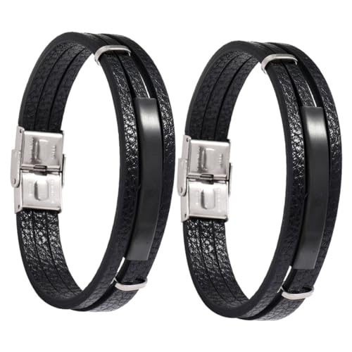 CTIRCHIU 2 Stück Herren Lederarmband Mehrlagig Geflochtenes Punk Armband Schwarz Leicht Und Modisch Für Alltag Und Hip hop Stil von CTIRCHIU