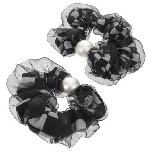 CTIRCHIU 2 Stück Kariert Haargummis mit Perlen Vielseitige Scrunchies für Damen zum Haar Multifunktional Haarband Armband oder Halskette für Täglichen Gebrauch von CTIRCHIU
