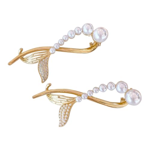CTIRCHIU 2 Stück Perlen Haarspange Metall Fishtail Design Haarklammern für Damen Mädchen Stilvolle Haarnadeln mit Funkelnden Strasssteinen Modischer Haarschmuck für Alltag Party Schule von CTIRCHIU