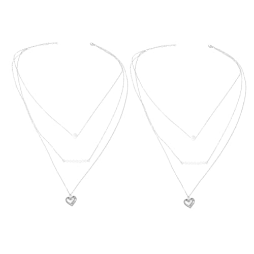 CTIRCHIU 2 Stück Schichtkette Damen Herz Anhänger Halskette Perlenkette Einfacher Schmuck für Frauen Mehrlagige Halskette mit Herzdetail Modischer Schmuck von CTIRCHIU