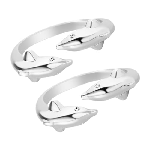CTIRCHIU 2stücke Doppelter Verstellbarer Delfinring Für Damen Süßer Ozeanschmuck Modischer Ring Mit Verstellbarer Öffnung Als Geburtstagsgeschenk Für Frauen von CTIRCHIU