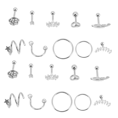 CTIRCHIU 20Stücke Ohr Piercing Schmuck Hypoallergen für Damen und Herren für Alltag und Besondere Anlässe mit Kristallen Verziert Vielseitig Kombinierbar von CTIRCHIU