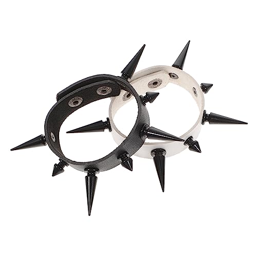 CTIRCHIU 2stücke Zweites Spiked Lederarmband Im Punk-stil Für Männer Und Frauen Verstellbares Pu-handgelenkband Farblich Gemischt Modisches Biker-armband von CTIRCHIU