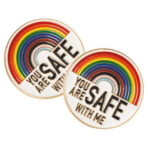 CTIRCHIU 2stücke YOU ARE SAFE WITH ME Brosche Regenbogen Pin Emaille Anstecknadel Metall Broschenschmuck Für Hemd Hut Tasche Rucksack von CTIRCHIU