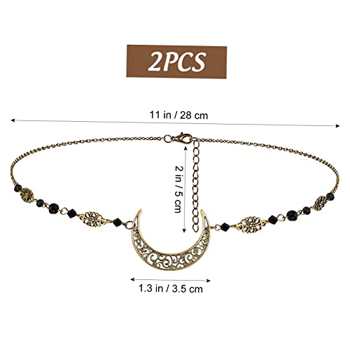 CTIRCHIU 2Stücke Retro Kopfkette mit Mond Anhänger Bohemian Haarschmuck für Hochzeiten und Festivals von CTIRCHIU