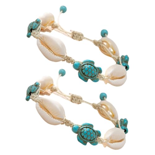 CTIRCHIU 2 Stück Handgefertigte Muschelperlen Fußkettchen mit Schildkröte Verstellbar Boho Strand Schmuck für Frauen Hawaii Partys von CTIRCHIU