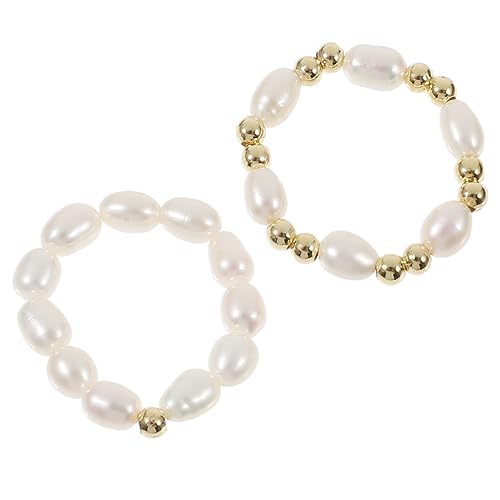 CTIRCHIU 2Stücke Verstellbare Perlenringe für Damen Elastische Schmuckstücke Süßwasserperlen für Valentinstag oder Besondere Anlässe von CTIRCHIU