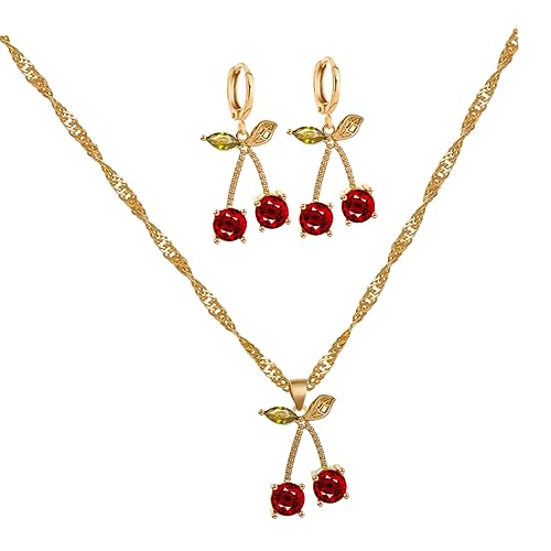 CTIRCHIU 2er Set Granatapfelkristallohrringe Rote Halskette Zierlich Schmuck Einfach Halsketten Kristall Halskette Frau Stein Halskette Frau Steinohrring von CTIRCHIU