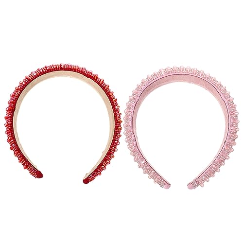 CTIRCHIU Strass Kopfschmuck 2 Stücke Breite Glitzer Stirnbänder Für Damen Funkelnde Haaraccessoires Für Partys Hochzeiten Geburtstag Rot Pink von CTIRCHIU