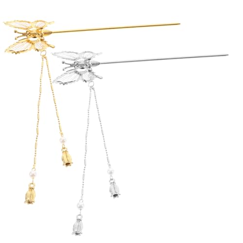 CTIRCHIU 2stücke Schmetterlings-haarstäbe Metall Quaste Haarschmuck Dekorative Damen-haaraccessoires Für Langes Haar von CTIRCHIU